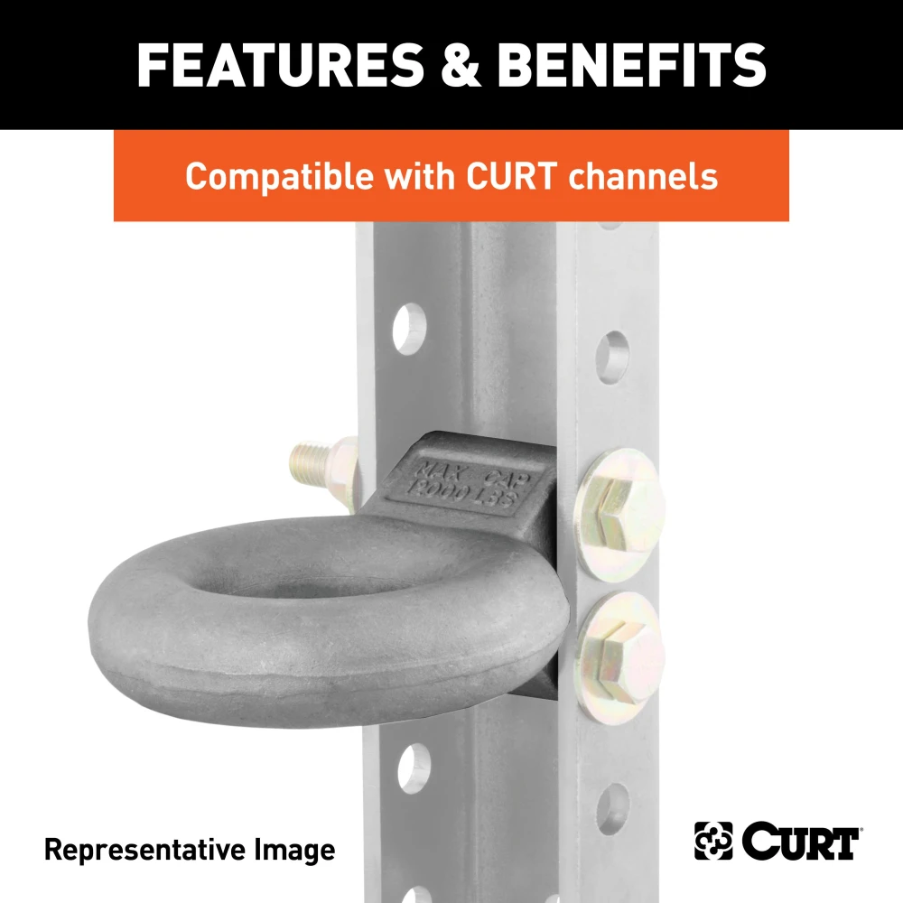CURT lunette eye 3-inch diameter, forged steel, 24,000 lbs capacity, adjustable mount for pintle hook.