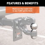CURT pintle and ball hitch with drop forged steel construction and hard chrome finish, 16,000 lbs capacity