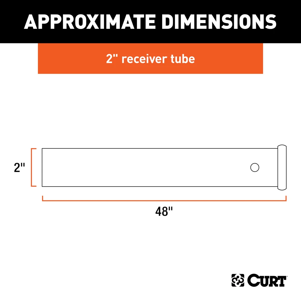 CURT 48 inch steel receiver tube with raw finish and 2 inch opening.