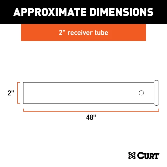 CURT 48 inch steel receiver tube with raw finish and 2 inch opening.