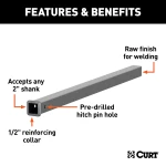 CURT 48 inch steel receiver tube with raw finish and 2 inch opening.