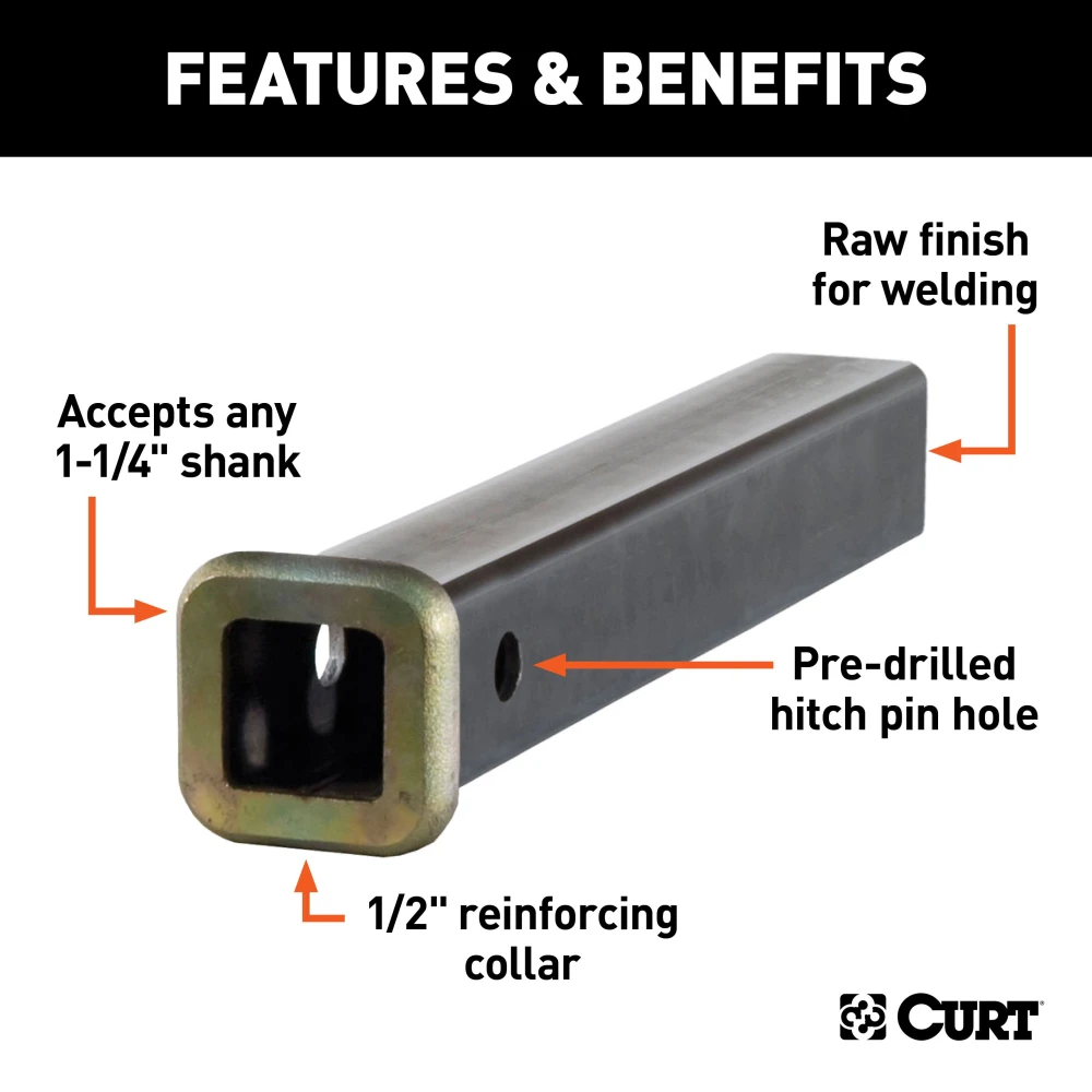 CURT raw finish steel receiver tube 12 inch, 1-1/4 inch opening for welding