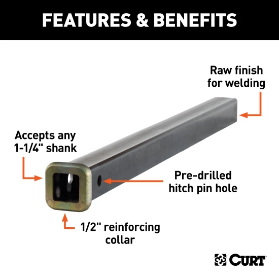 CURT steel receiver tube 24 inch with reinforcing collar, raw finish