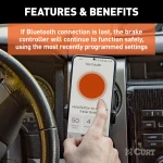 CURT Echo mobile trailer brake controller connected to a smartphone for wireless control