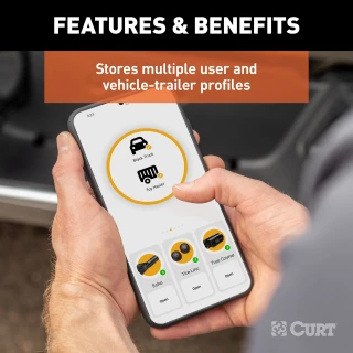 CURT Echo mobile trailer brake controller connected to a smartphone for wireless control