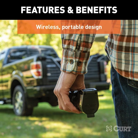 CURT Echo mobile trailer brake controller connected to a smartphone for wireless control