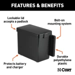 CURT Trailer Breakaway Kit Battery Case with Lockable Lid CURT breakaway battery case for trailer safety with lockable lid and polyethylene construction