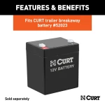 CURT Trailer Breakaway Kit Battery Case with Lockable Lid CURT breakaway battery case for trailer safety with lockable lid and polyethylene construction