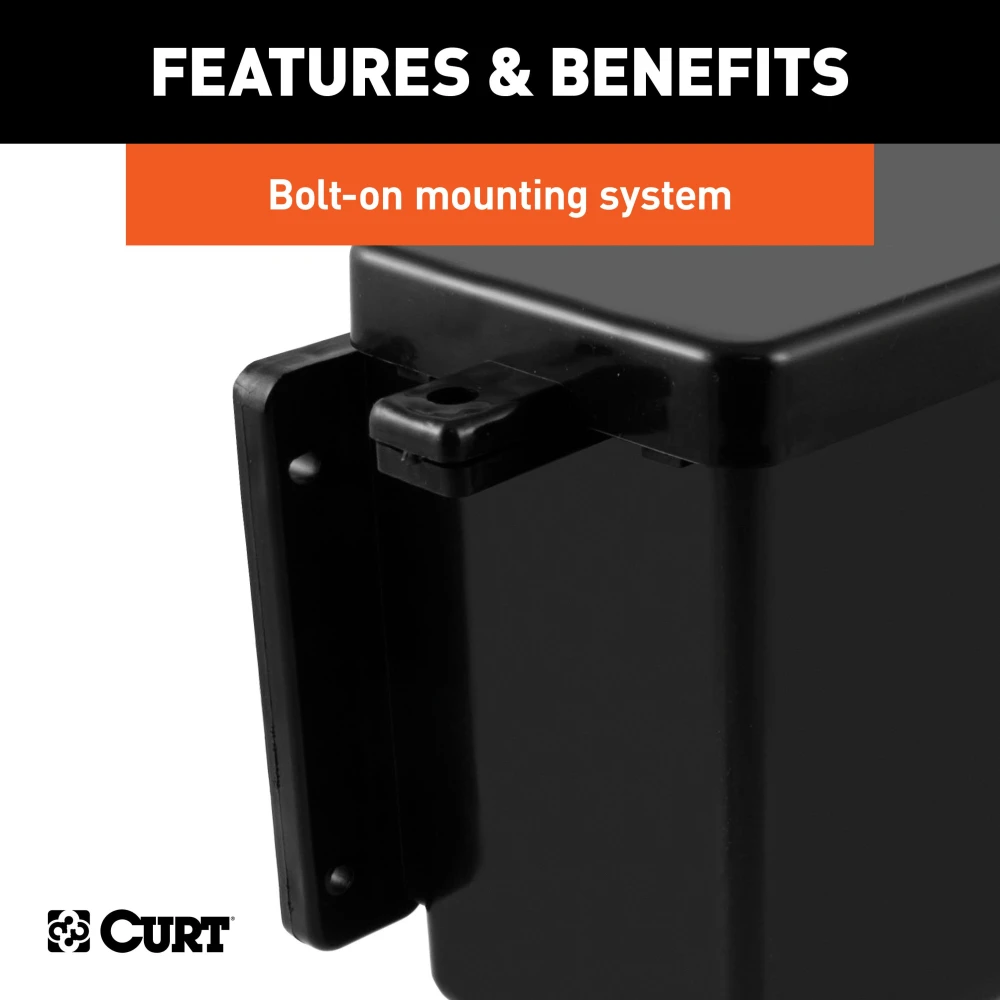 CURT Trailer Breakaway Kit Battery Case with Lockable Lid CURT breakaway battery case for trailer safety with lockable lid and polyethylene construction