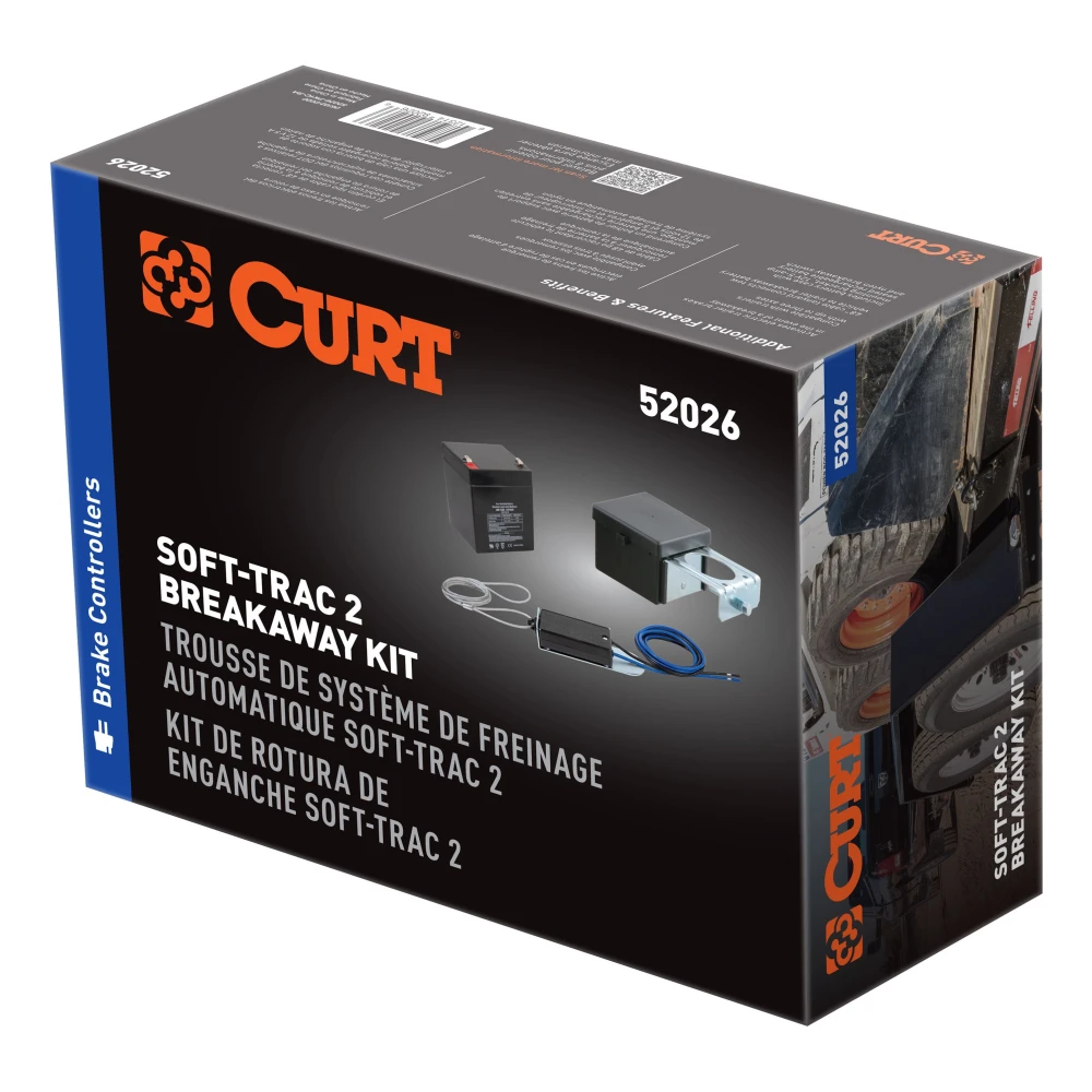 CURT Soft-Trac 2 breakaway kit with battery and mounting case for trailer safety
