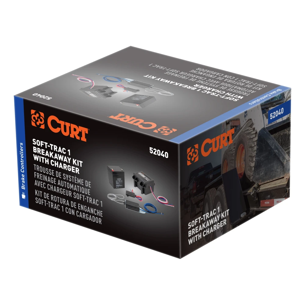 CURT Soft-Trac 1 breakaway kit with 12-volt rechargeable battery and components
