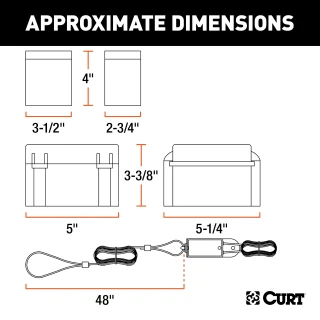 CURT breakaway kit showing lockable battery case and nylon switch for trailer safety