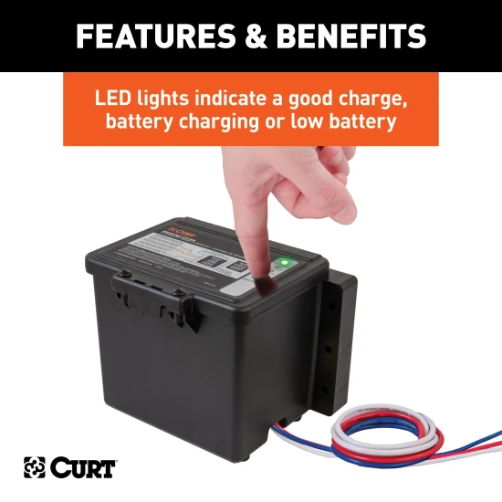 CURT breakaway kit featuring push-to-test battery and durable case