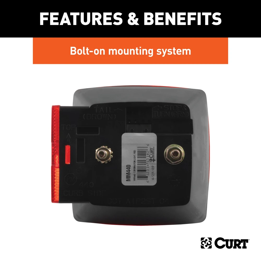 CURT passenger-side trailer light with red lenses and molded housing for towing