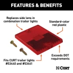 CURT combination light replacement lens, red, rectangular shape, fits CURT #53440 and #53441 trailer lights