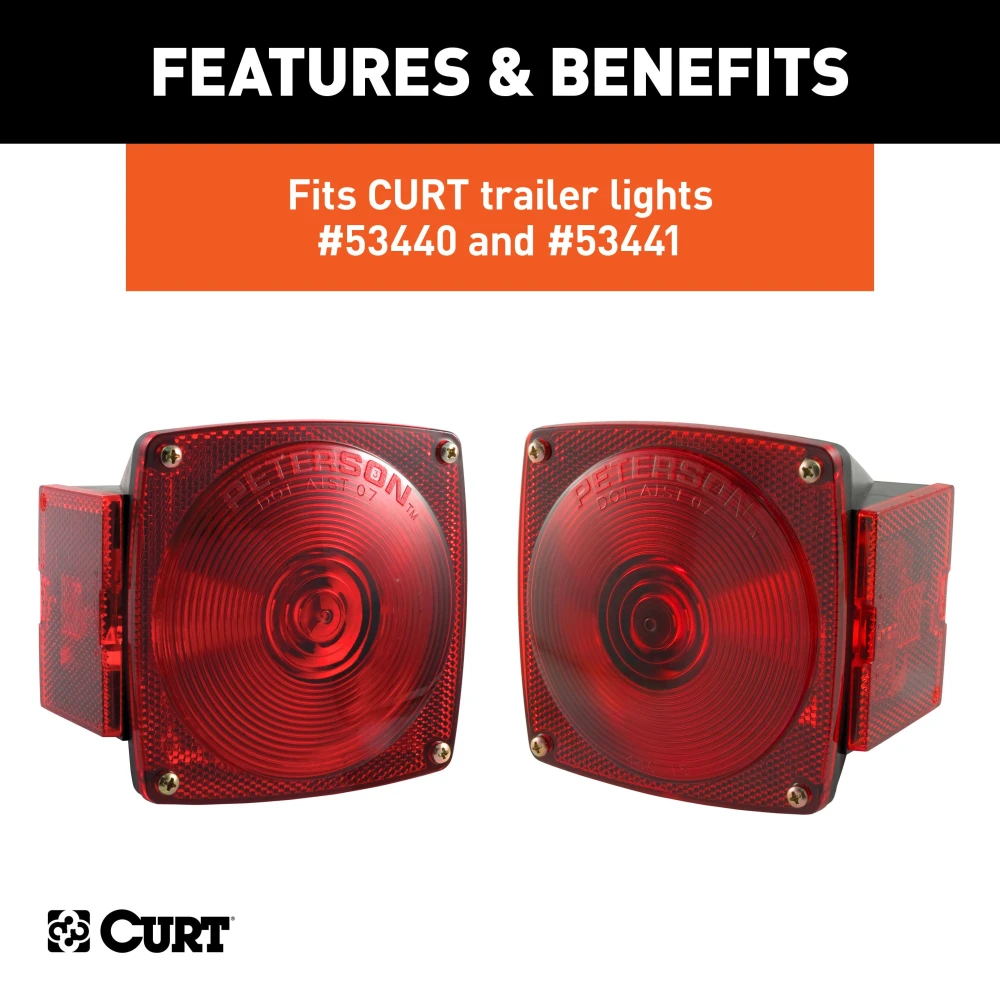 CURT combination light replacement lens, red, rectangular shape, fits CURT #53440 and #53441 trailer lights