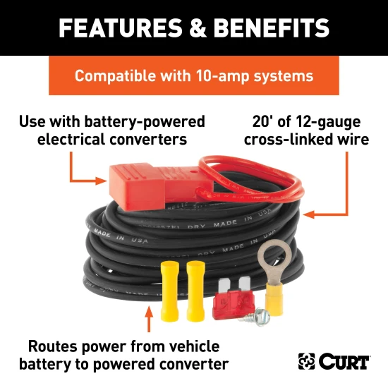 CURT Powered Converter Wiring Kit with 20-foot wire and fuse holder