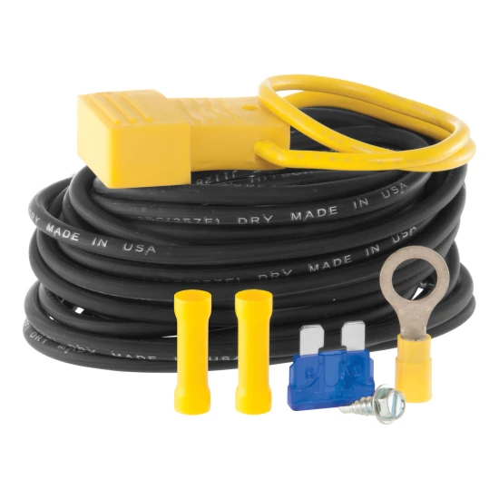 CURT powered converter kit including wiring, fuse holder, and cable ties for trailer connection