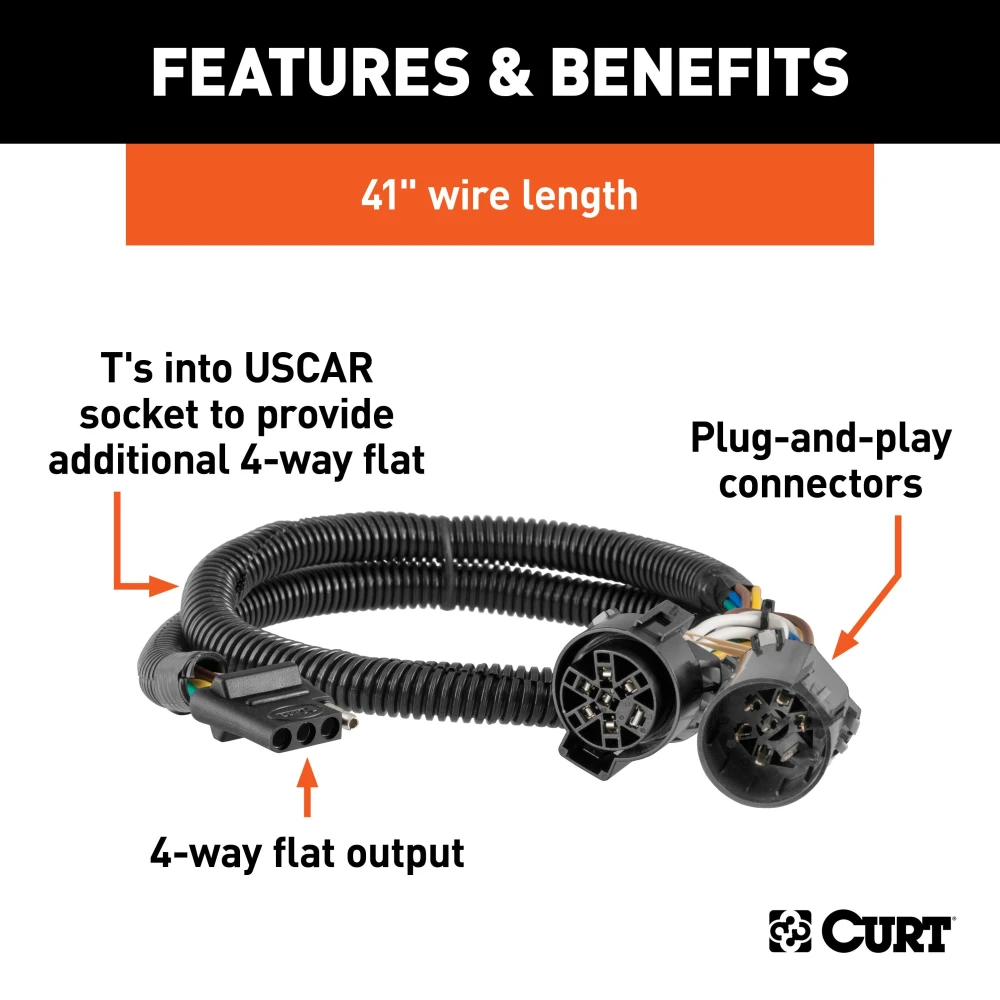 CURT 4-way flat trailer wiring connector designed for easy vehicle installation