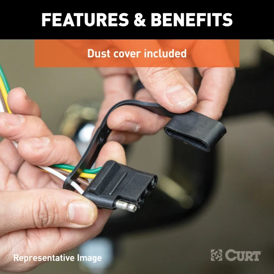 CURT 4-way flat trailer wiring connector designed for easy vehicle installation