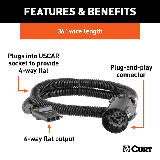 CURT custom wiring connector with 4-way flat socket for trailer wiring