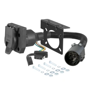 CURT custom wiring connector with dual 7-way and 4-way output sockets and mounting bracket