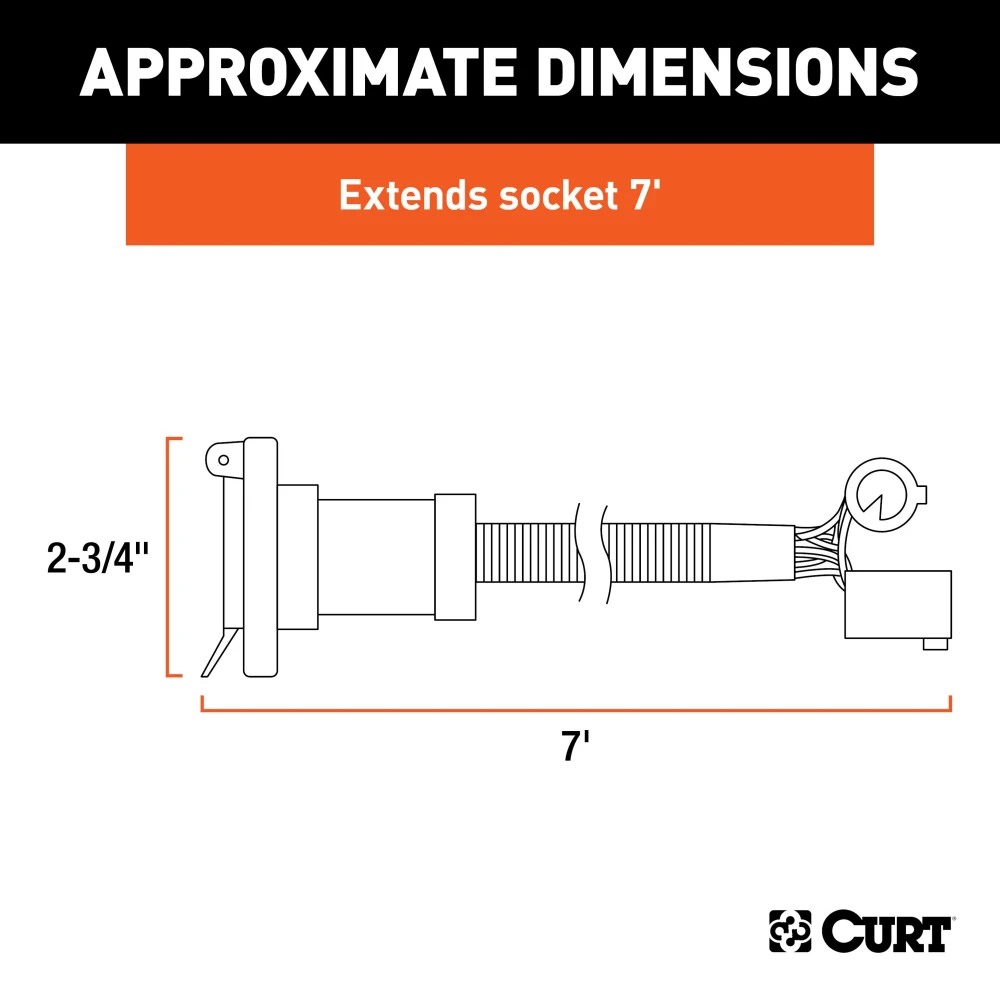 CURT 5th wheel and gooseneck extension harness with 7-way RV blade connector, in a truck bed setup.