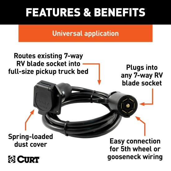 CURT extension harness for 5th wheel and gooseneck trailers with 7-foot length in truck bed