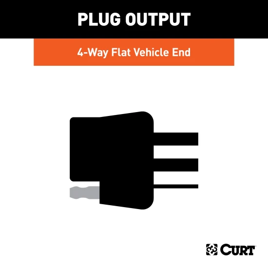 CURT electrical converter with 4-way flat socket and color-coded wires for easy vehicle trailer wiring conversion.