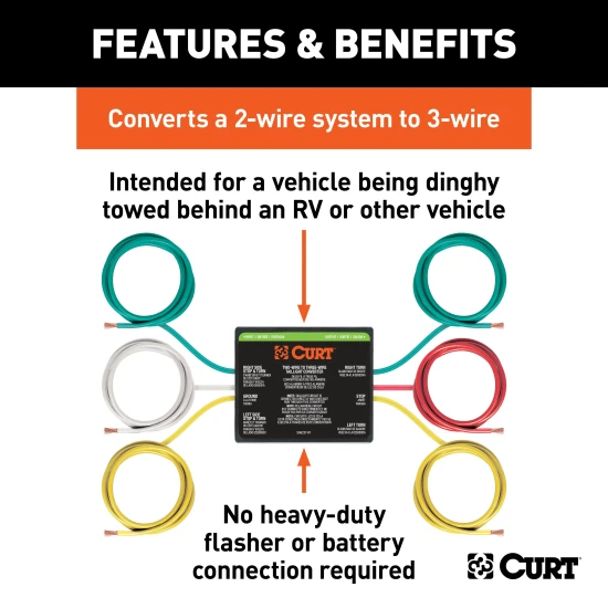 CURT electrical converter for converting 2-wire to 3-wire vehicle to trailer systems