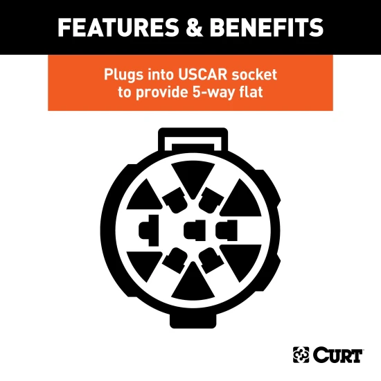CURT Custom Wiring Connector 5-Way Flat Plug and Play CURT custom wiring connector with 5-way flat socket for easy trailer wiring installation, no cutting needed