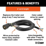 7-way RV blade replacement harness for trailer electrical connection with 6' cable and color-coded wires.