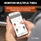 Tire Linc Auto TPMS system showing sensors and smartphone with app monitoring tire pressure and temperature