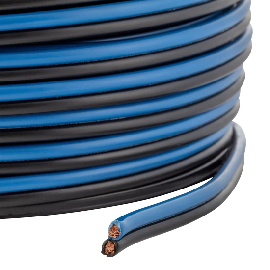 CURT 12-gauge primary wire in black and blue for trailer rewiring and repair, 250-foot spool.