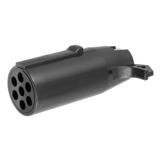 CURT adapter connecting 7-way round socket to 4-way flat trailer plug