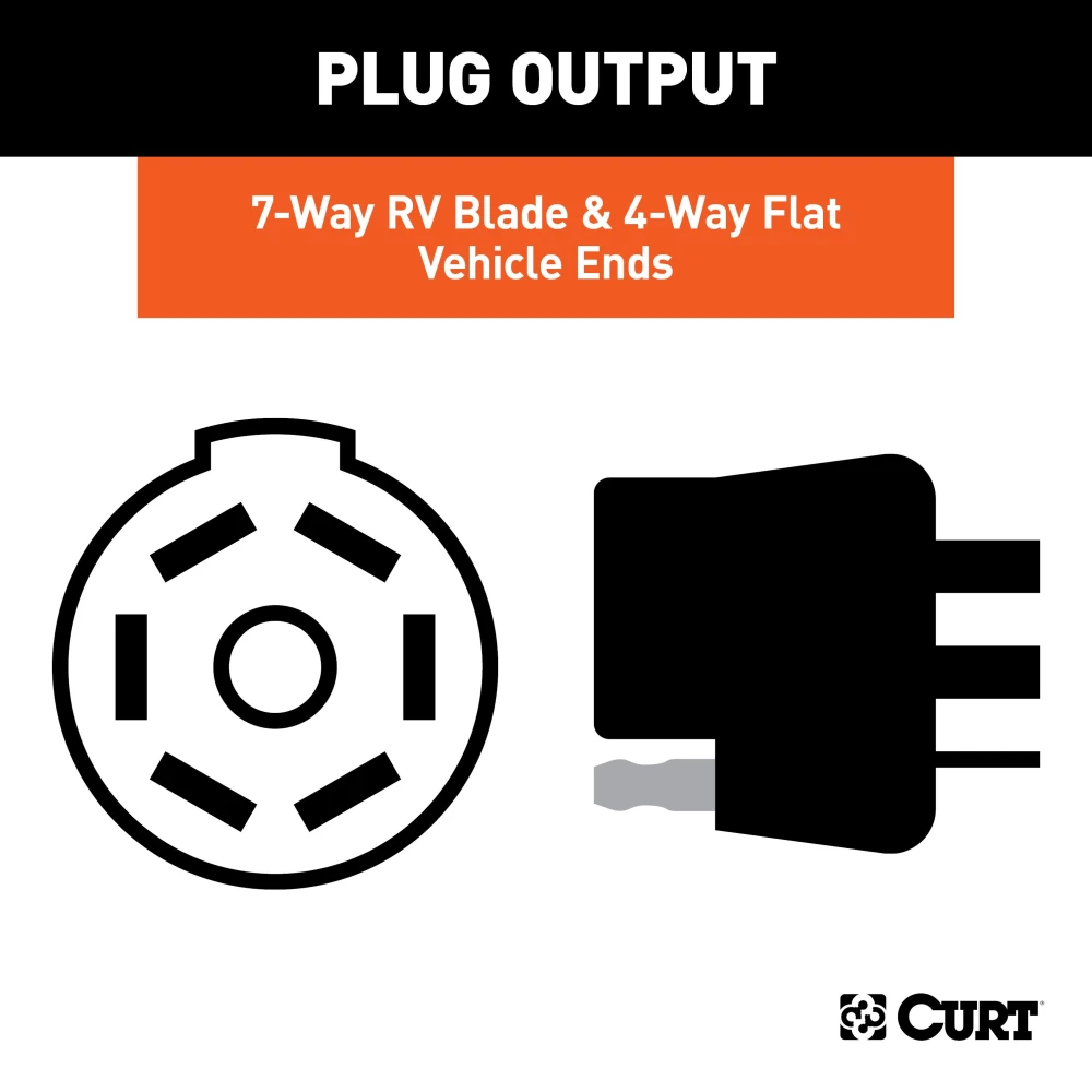 CURT custom 7-way and 4-way vehicle-to-trailer wiring connector with backup alarm