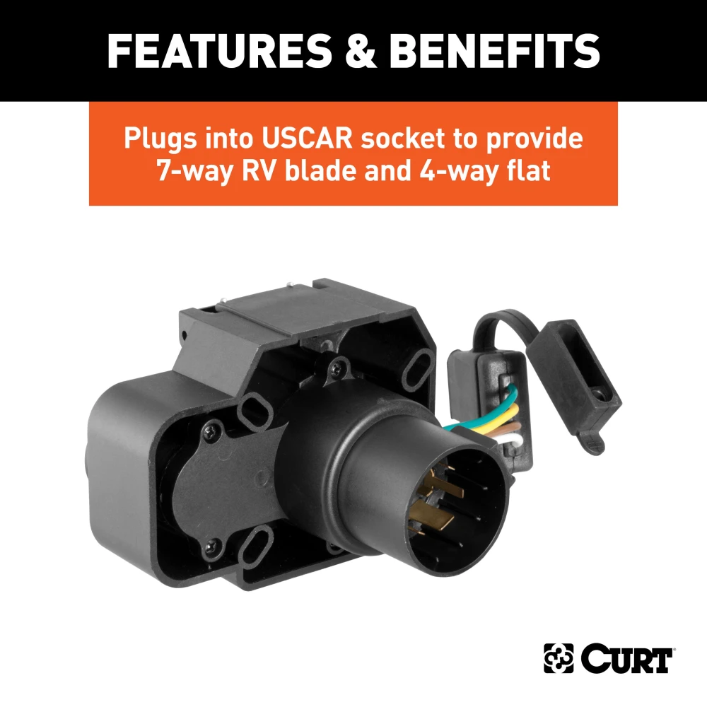 CURT custom 7-way and 4-way vehicle-to-trailer wiring connector with backup alarm