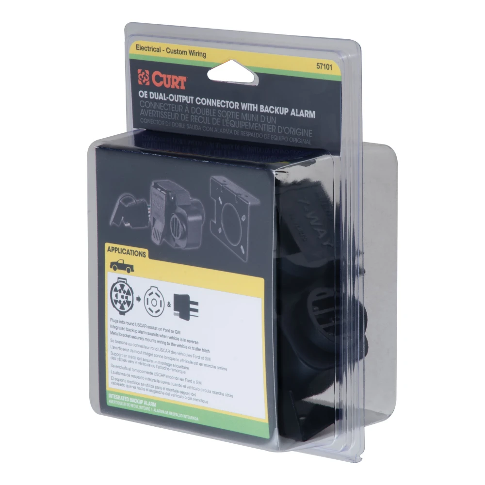 CURT custom 7-way and 4-way vehicle-to-trailer wiring connector with backup alarm