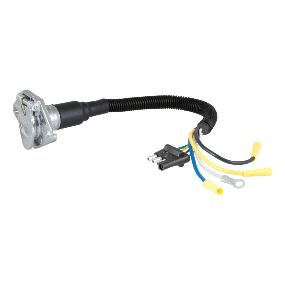 CURT electrical adapter, connects 4-way flat vehicle sockets to 6-way round trailer plugs with diecast construction