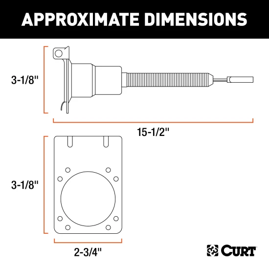 CURT electrical adapter that connects a 4-way flat vehicle socket to a 7-way RV blade trailer plug with mounting bracket.