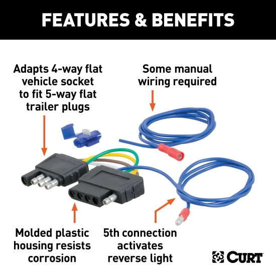 Electrical adapter for 4-way to 5-way flat trailer plugs with durable design
