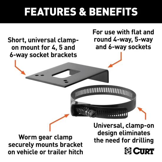 CURT electrical connector brackets package with universal mounting for trailer hitch