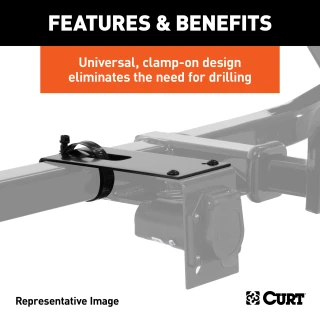 CURT electrical connector bracket securing wiring on a trailer hitch