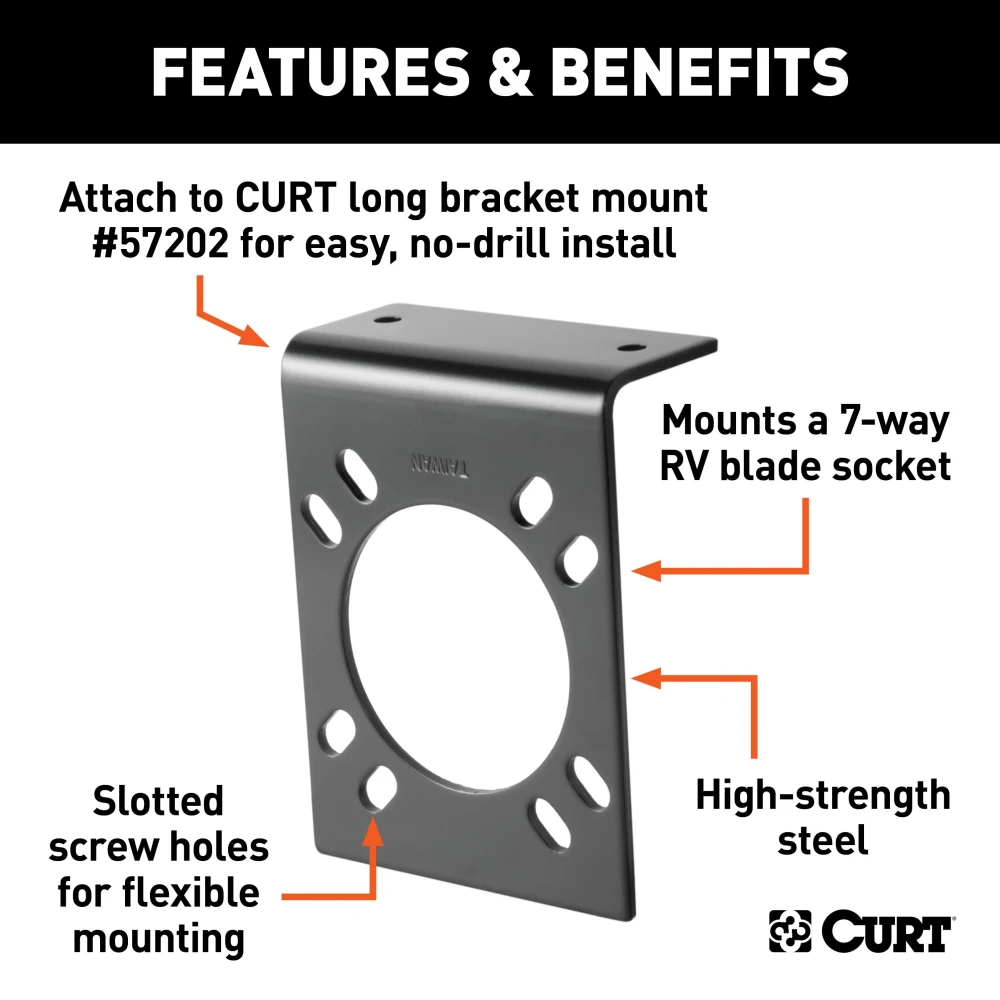 CURT electrical connector brackets for mounting 7-way RV blade sockets securely.