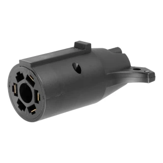 CURT adapter connecting a 7-way RV socket with a 4-way flat trailer plug.