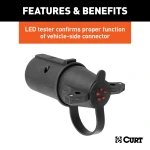 CURT electrical adapter connecting 7-way RV blade socket to 6-way round plug with LED tester