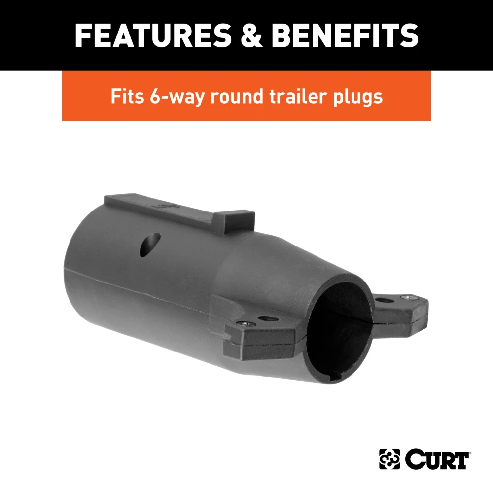 CURT electrical adapter connecting a 7-way RV blade to a 6-way round trailer plug