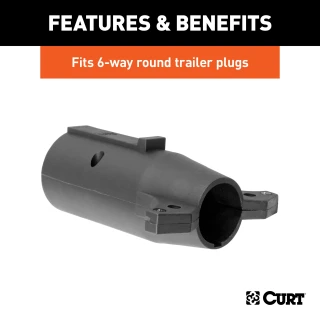 CURT electrical adapter connecting a 7-way RV blade to a 6-way round trailer plug