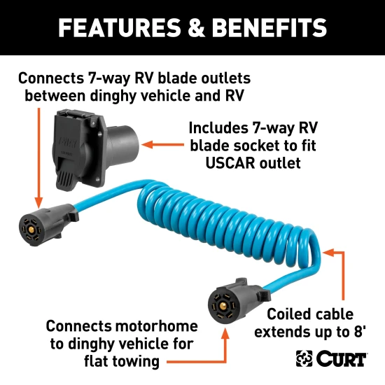 CURT wiring harness extension kit with 7-way RV blade socket for vehicle connection