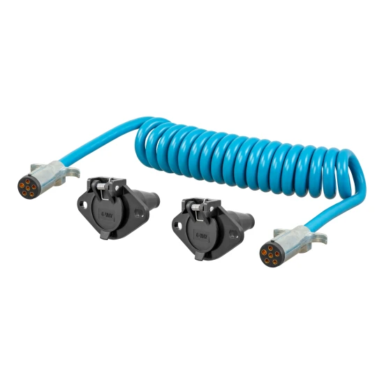 CURT electrical adapter with 6-way round sockets for connecting RV and dinghy vehicle